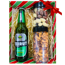 Cesta de Natal - Mix de Castanhas Agridoce, Dragee Amêndoa Chocolate e Cerveja Libanesa