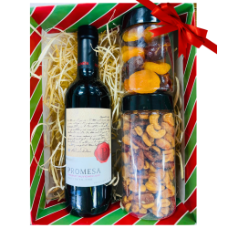 Cesta de Natal - Mix de Castanhas Agridoce, Frutas Secas e Vinho Tinto Promesa