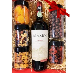 Cesta Premium - Castanhas, Frutas Secas, Dragee e Vinho Álamos