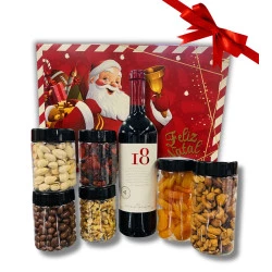 Cesta Premium 7 itens - Castanhas, Frutas Secas, Dragee e Vinho Chileno I8