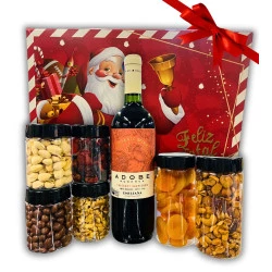 Cesta Premium 7 itens - Castanhas, Frutas Secas, Dragee e Vinho Orgânico Adobe